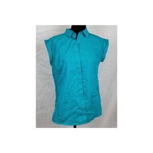 Worthington Blue Short Sleeve Button Up Shirt Women's Large NWOT